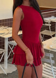 MQTIME  -  Spring/Summer Women's Sexy Sleeveless Red Knitted Dress Female Daily Clothing New Style Women Slimming Sweet A Line Dresses