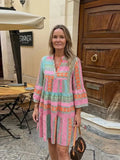 MQTIME  -  Elegant Printed Women's Dress Half Sleeve V-Neck A-Line Loose Lady Dresses Spring Summer Fashion Female Vacation Robe