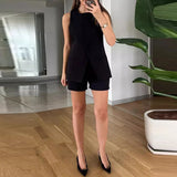 MQTIME  -  High Street Open Slit Slim Vest Tops Ladies Office Outfit Temperament Button O-Neck Blouse&Trousers Two Piece Commuter Suit