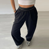 MQTIME  -  Fashion Patchwork Waist Long Pants For Women Elegant Wide Leg Baggy Trousers Lady 2026 Spring New Casual Sport Street Chic Pants
