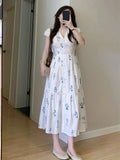 MQTIME  -  Dresses Women Sweet Floral Printed V Neck Short Sleeve Summer Fashion Elegant Dress Female Casual Temperament Chic