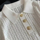 MQTIME  -  Women Ice Silk Polo Shirts Summer Thin Jacquard Knitted Short Sleeve T-shirts Female Lapel Button Tees Casual Pullover Tops