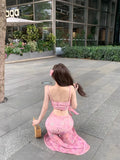 MQTIME  -  Women Dress Sexy Sleeveless Slash Neck Blooming Slim Floral Printed Bow Backless Hollow Out Elegant Party Dresses Ladies