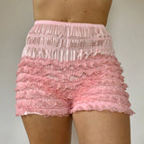 MQTIME  -  Womens Kawaii Lace Ruffle Bloomers Shorts Layered Pettipants Victorian Pumpkin Pants Panties Booty Shorts Lolita Safety Bottoms
