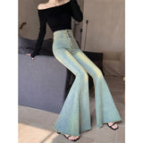 Mqtime Y2K Streetwear Distressed Bleached Casual Jeans Women 2024 Spring New High Waist Sexy Slim Washed Denim Wide Leg Pants