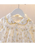 MQTIME  -  Sweet Baby Girls Floral Shirt Spring Summer Ruffles Long Sleeved Girls Blouse Toddler Korean Style Tops