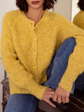  MQTIME  -  New Round Neck Button Knitted Long Sleeve Cardigan Fashion Elegant Items Top Winter Clothes Woman Soft Yellow Warm Sweater Coat