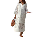  MQTIME  -  European and American cross-border new Amazon independent station casual loose lace V-neck dress cw21379