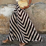 MQTIME  -  Casual Bohemian Striped Printed Women's Long Skirt Spring Summer Loose Commuting Half Skirt Vacation High Waist Party Skirt