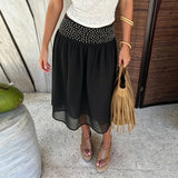 MQTIME  -  Elegant Low Waist Mid-length Skirt, Personalized Street Style Design, Hot Diamond Loose Drape Skirt