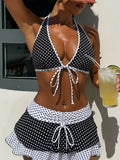 MQTIME  -  New Spring Summer Two Piece Suits Sexy Sportswear for Women Fashion Vintage Sleeveless 3 Piece Set Dot Backless