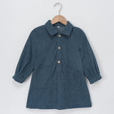  MQTIME  -  Casual Loose Girls Corduroy Dress Retro Fall New Children's Lapel Buttons Long-Sleeved Dresses With Pockets Winter Clothing