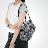  MQTIME  -  Y2k Gothic Flap Shoulder Bag Women Large Capacity Buckle Design Preppy Casual Commuter Underarm Bowling Bag Pu Leather Hanbag
