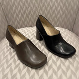 MQTIME  -  Minimalist Style Round Head Deep Mouth Single Shoes Women's Thick Heel High Heels Spring New Niche Leather Shoes
