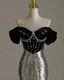 MQTIME  -  Fishtail Evening Dress 2025 New Sequin Beaded Off The Shoulder Sleeveless Annual Meeting High-end Light Luxury Celebrity Gown