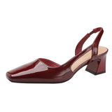 MQTIME  -  New Square Head Red Coarse Heel French Strap Top Sandals for Women in Summer
