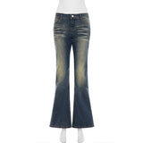  MQTIME  -  Y2k Low Rise Flared Jeans Woman Aesthetic 2000s Clothes Retro Casual  Denim Trousers All Match Bottom Streetwear Pants
