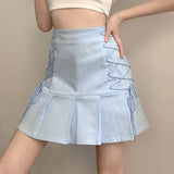 MQTIME  -  Side Lace High Waist Pleated Skirt Short Skirt New College Style Hot Girl Was Thin Solid Color Skirt Female Pleated Skirt