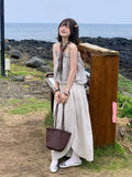  MQTIME  -  Summer Short Korean All Match Striped Print Slash Neck Spaghetti Strap Camis