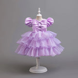 MQTIME  -  Girl's Princess Dress Cute Bowknot Children's Birthday Party Solid Layered Ball Gown for Autumn Spring 6 8 10 Years