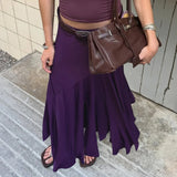  MQTIME  -  Women's Elegant Purple Low Waisted Maxi Skirt Flowy A-Line Flared Long Skirt with Elastic Waist Casual Summer Beach Dressy Skirt