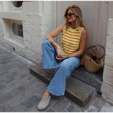 MQTIME  -  Dopamine Contrast Stripe Knitte Vest Women O-neck Sleeveless Irregular Hem Short Top 2025 Summer Casual Sweet Office Lady Outfit