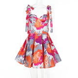 MQTIME  -  Leisure Sleeveless High Waist Ruffles A-line Dress Sweet Girl Chic Printed Suspender Dress Fashion Beach Vacation Party Dresses