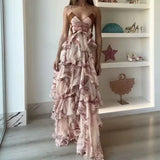 MQTIME  -  Temperament High Waist Chiffon Party Dress Casual Sleeveless Backless Tie Up Dress Elegant Lady Butterfly Print Long Sling Dress