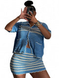 MQTIME  -  Summer Autumn Women Sexy Sweater Skirt Suit Y2K Fashion Short Sleeve Tops And Mini Long Skirt Dress Two Piece Sets