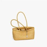  MQTIME  -  Lightweight Korean Woven Tote Bag, Minimalist PU Shoulder Handbag With Mini Inner Pouch, Women Vacation Underarm Basket Purse