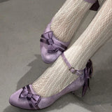 MQTIME  -  Japanese Vintage Elegant Lolita Mary Jane Shoes Wome Sweet Pointed Tip Bow Velvet Thin High Heels Chic Birthday Tea Party Pumps