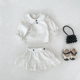 MQTIME  -  Spring New Baby Long Sleeve Clothes Set Baby Girl Peter Pan Collar Polka Dot Tops + Shorts 2pcs Suit Toddler Cotton Outfits