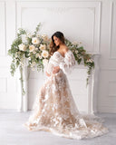 MQTIME  -  Lace Appliqued Prom Dresses Women Maternity Photoshoot Dress White Tulle Baby Shower Gown Customized Boho vestido de novia