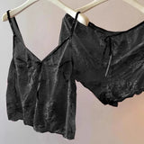 MQTIME  -  Summer Women Lace Pajama Sets Sexy Perspective Sleepwear Sleeveless Camisole+Shorts Thin Femlae See Through Home Clothing Suits