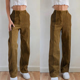 Mqtime Autumn winter new women's straight pants Plus Size high waist loose collocation color casual pants corduroy pants women trousers