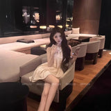 MQTIME  -  Sweet French Style Sleeveless Mini Dress A- Line Skirt for Young Women Polyester Fiber round Neckline Waist-Cinching Design