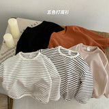  MQTIME  -  Spring Kids Basic Tee Unisex Striped Long Sleeve T-Shirt Soft Cotton Round Neck Casual Top
