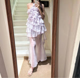 MQTIME  -  Sweet 3D Rose Off Shoulder Dress Summer New Slim Mesh Skirt Set Women