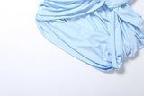 MQTIME  -  Light Blue Plunge Neck Slim Mini Dress Women Ruched Twist Front Bodycon Party Club Dress Summer Fashion Sexy Cocktail Gown