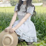  MQTIME  -  Japanese Sweet Fashion Lolita Kawaii Lace Spliced Turn Down Dress Y2k Preppy Slim Short A Line Dresses Punk New Girl Clothes