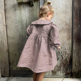MQTIME  -  Retro Linen Doll Collar Girls Dress New Spring And Summer Chic Wooden Buttons Long-Sleeved  A-Line Dress Linen Kids Clothes