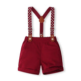 MQTIME  -  4Piece Summer Kids Clothes Boys Korean Fashion Gentleman Cotton Short Sleeve Baby Tops+Shorts+Tie+Straps Children's Sets B012