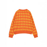 MQTIME  -  Autumn and Winter New Design Sense Contrasting Diamond Grid Simple Long Sleeved Round Neck Sweater for Women