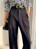MQTIME  -  Korean Fashion Straight Trousers Women High Waist Solid Women's Summer Pants High Street Suit Pants Female Loose Wide Leg Pants