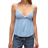 MQTIME  -  Elegant Lace Trimmed Sleeveless V-neck Camisole with Floral Details Perfect for Summer Parties and Club Nights