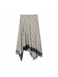 MQTIME  -  Women Vintage Chic Midi Skirt Elegant Women Plaid Lace Long Skirt New Summer  Commute Dinner Party Lady Skirt
