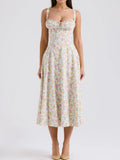 MQTIME  -  New Floral Midi Dress Bohemian Flowy Slit Dress Elegant Fashion Women Going Out A-line Casual Summer Sundress Print Halter Dress