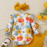 MQTIME  -  3Piece Spring Autumn Baby Girl Clothes Korean Fashion Flowers Long Sleeve Newborn Bodysuit+Dress Toddler Boutique Outfits