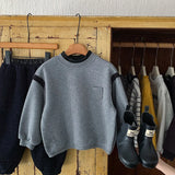  MQTIME  -  Kids Boys Sweatshirt Patchwork Plus Fleece Toddler Boys Pullovers Winter Round Neck Versatile Little Boys Hoodies