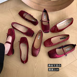 MQTIME  -  2024 Red Women New Flat Shoes Fashion Shallow Round Toe Ladies Elegant Ballerinas Soft Solse Outdoor Dress Mary Jane Shoes